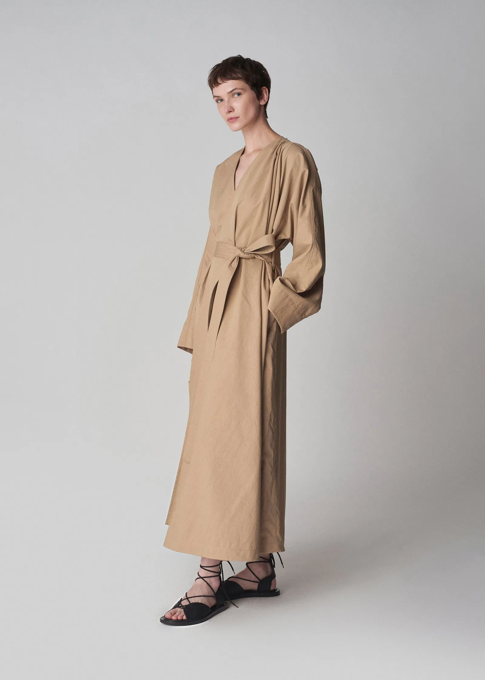 Wrapped Trench in Cotton Twill - Camel