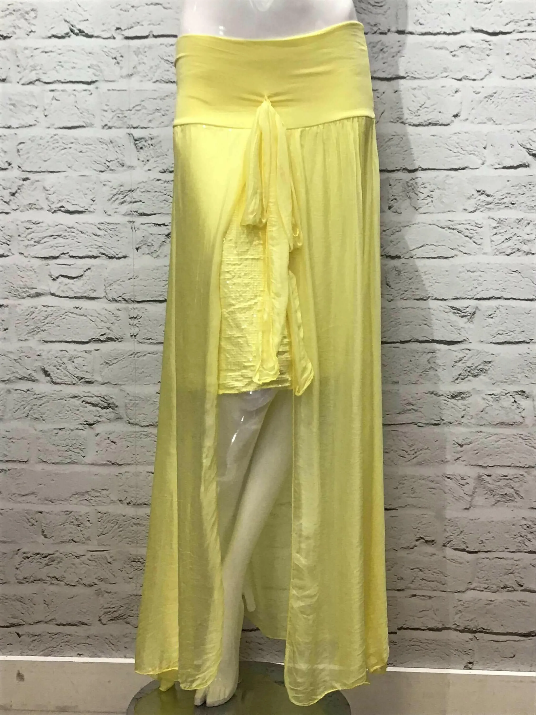 Yellow Italian Silk Sequin High Low Skirt