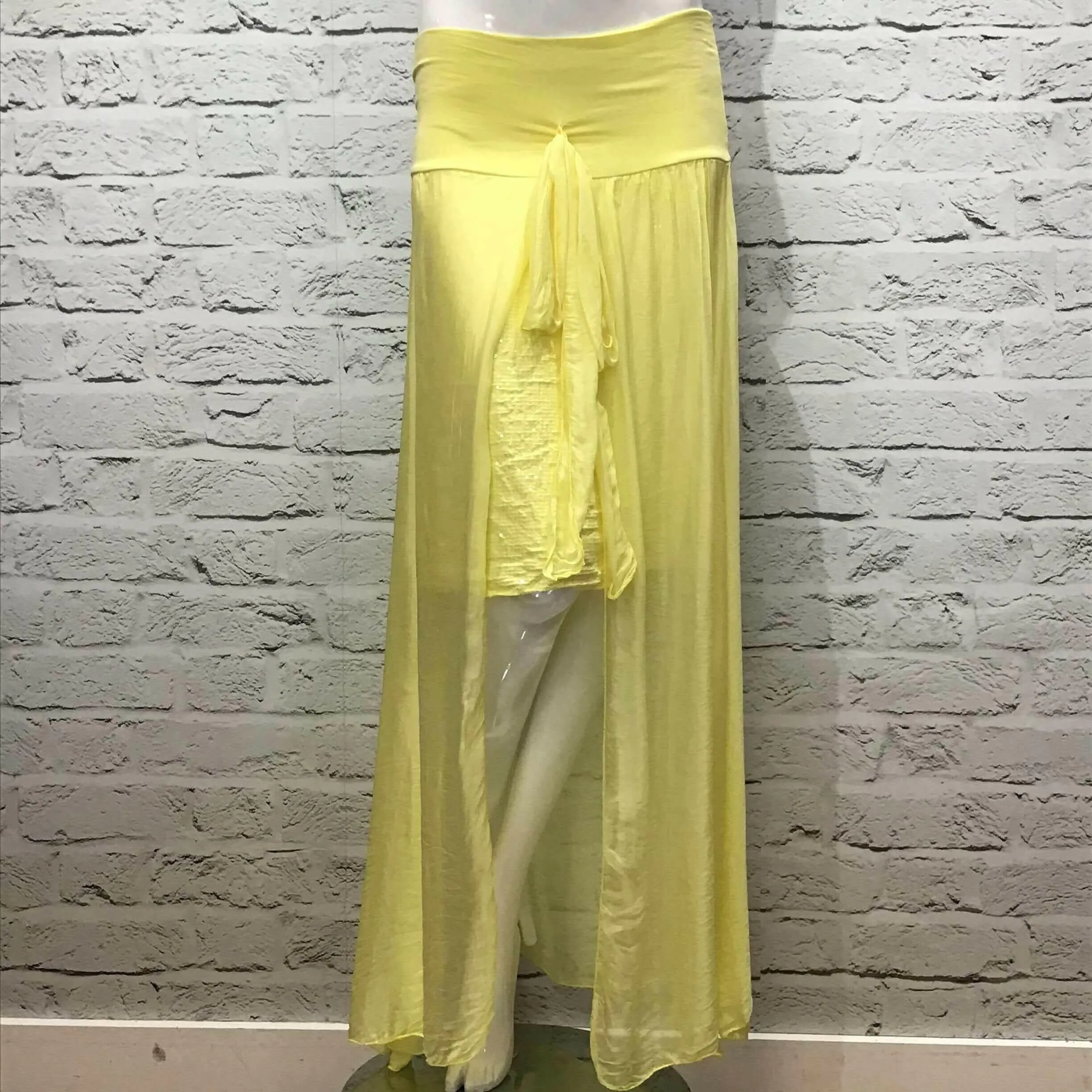 Yellow Italian Silk Sequin High Low Skirt