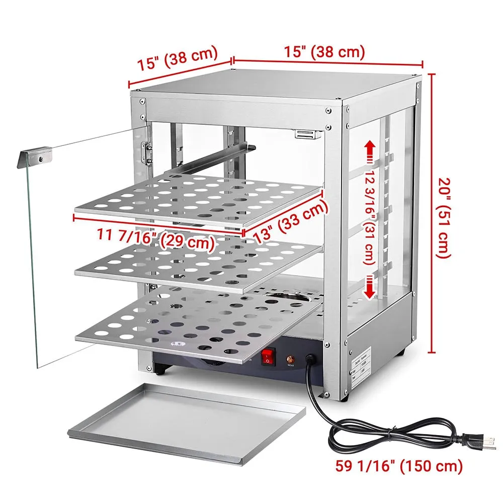 Yescom Pizza Food Warmer Commercial Countertop Display Case 3-Tier 15x15x20